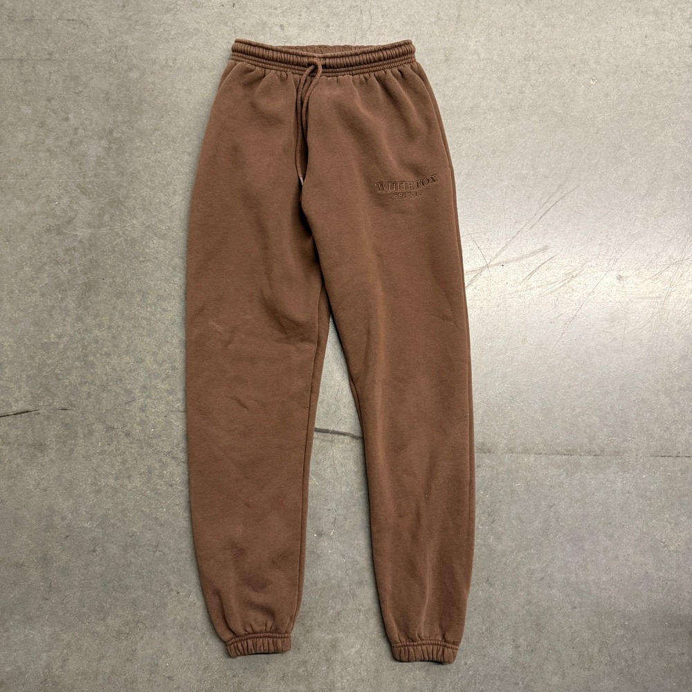 White Fox Boutique Chocolate Brown Embroidered Logo Jogger Sweatpants XS